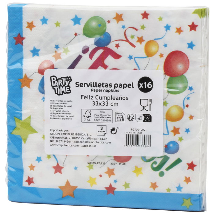 Party Time Lot de 16 serviettes 33x33 cm Party Time Lot de 16 serviettes 33x33 cm