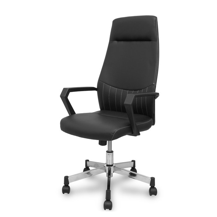 Fauteuil Opti520 Mécanisme d'inclinaison Cuir écologique Noir Structure chromée Accoudoirs fixes Sans appui-tête Roulettes en nylon 50 mm
