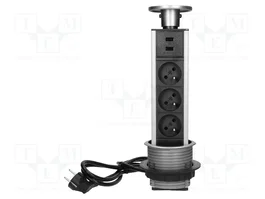 VIRONE Bloc multiprise de meuble avec 3 prises et 2 ports USB, noir et argent