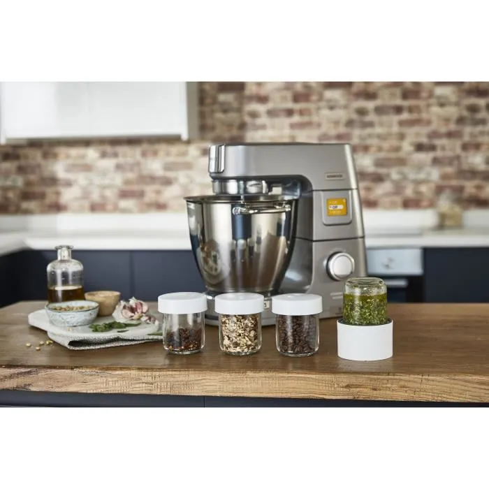 Kenwood AT320B - Mini hachoir, moulin et blender en verre 3-en-1 pour robot Chef, kit accessoires avec 4 cuves et couvercles Kenwood AT320B - Mini hachoir, moulin et blender en verre 3-en-1 pour robot Chef, kit accessoires avec 4 cuves et couvercles