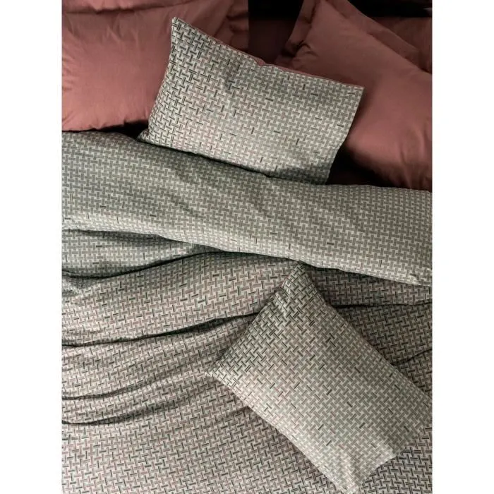 Parure de lit 1 housse de couette 220 x 240 cm + 2 taies d'oreiller 60 x 60 cm - Coton renforcé 145 fils - Impression pigmentée - Rouge