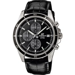 Casio Edifice - Montre pour Homme en Cuir Véritable Noir - Boîtier 44 mm - Mouvement à Quartz - Chronographe - Étanchéité 10 Atm - Affichage de la Date