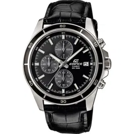 Casio Edifice - Montre pour Homme en Cuir Véritable Noir - Boîtier 44 mm - Mouvement à Quartz - Chronographe - Étanchéité 10 Atm - Affichage de la Date