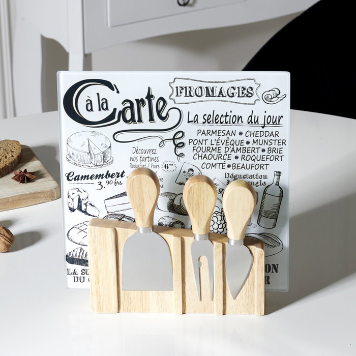 Cook Concept Planche à fromage en verre BISTROT avec 3 couteaux