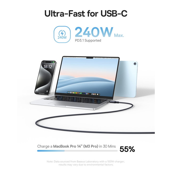 Baseus PicoGo Câble de charge magnétique USB-C 240W 1m, noir