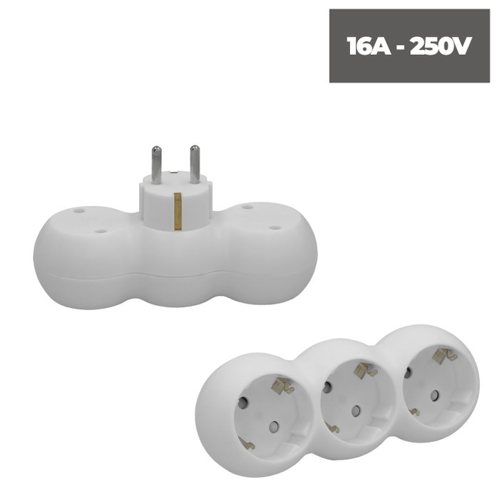 WOLFPACK LINEA PROFESIONAL Adaptateur Triple Schuko Recto Blanc 16A 250V