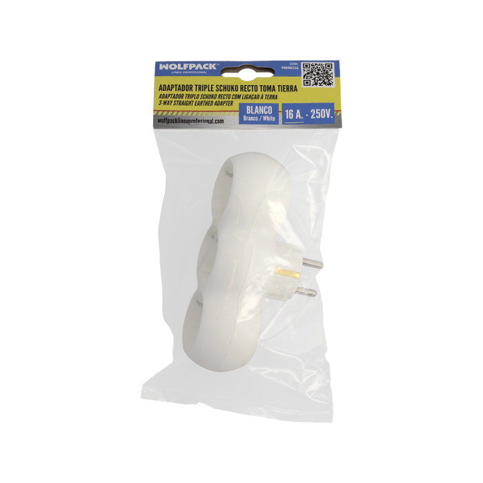 WOLFPACK LINEA PROFESIONAL Adaptateur Triple Schuko Recto Blanc 16A 250V
