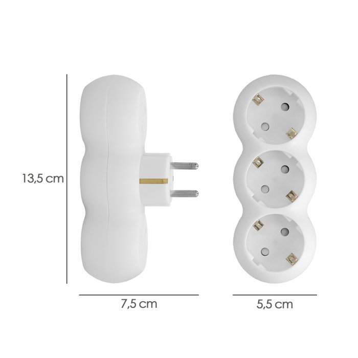 WOLFPACK LINEA PROFESIONAL Adaptateur Triple Schuko Recto Blanc 16A 250V