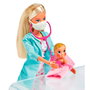 Steffi Love Pediatra 5733493 - Poupée pédiatre Steffi avec masque, tablier et stéthoscope, soins du bébé, jeu de rôle éducatif, pour enfants à partir de 3 ans