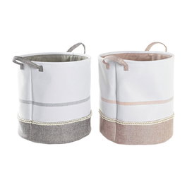 Panier à linge DKD Home Decor Gris Rose Polyester (39 x 39 x 41 cm) (2 Unités)