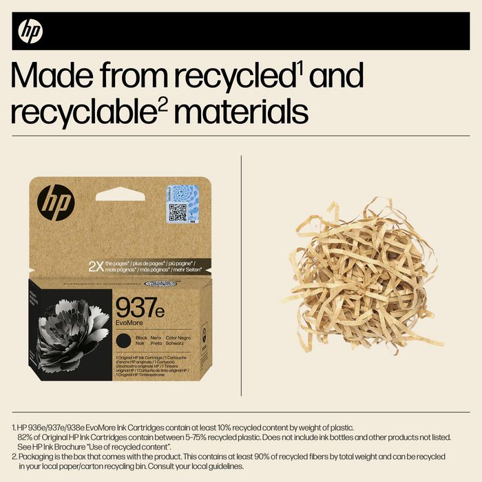 HP 937e Cartouche d'encre authentique Noir EvoMore - Recyclable, haute capacité pour imprimantes OfficeJet Pro série 9000