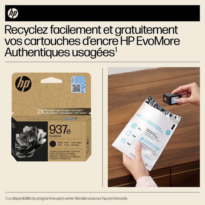 HP 937e Cartouche d'encre authentique Noir EvoMore - Recyclable, haute capacité pour imprimantes OfficeJet Pro série 9000