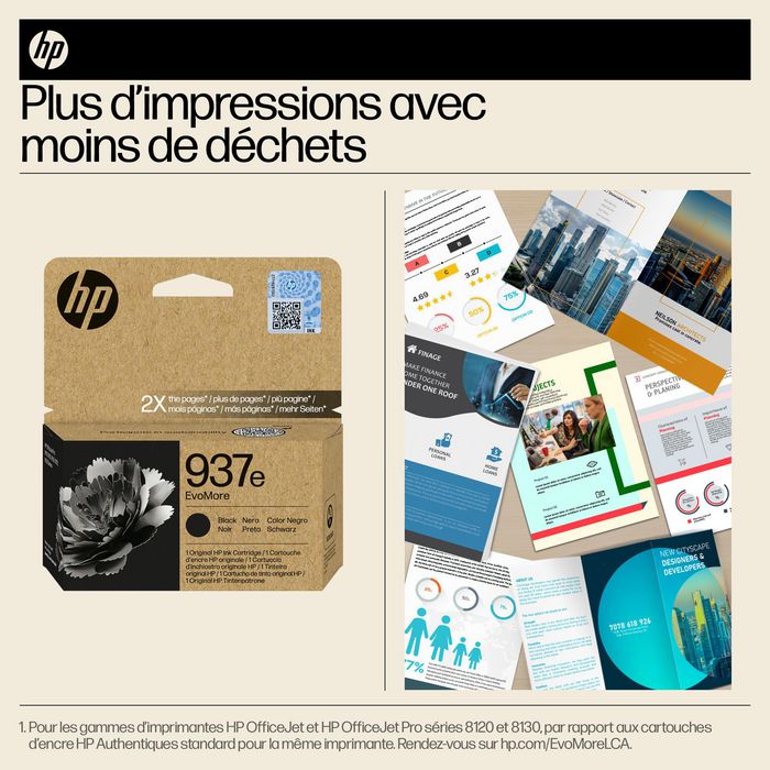 HP 937e Cartouche d'encre authentique Noir EvoMore - Recyclable, haute capacité pour imprimantes OfficeJet Pro série 9000