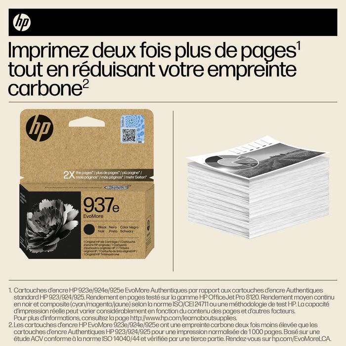 HP 937e Cartouche d'encre authentique Noir EvoMore - Recyclable, haute capacité pour imprimantes OfficeJet Pro série 9000