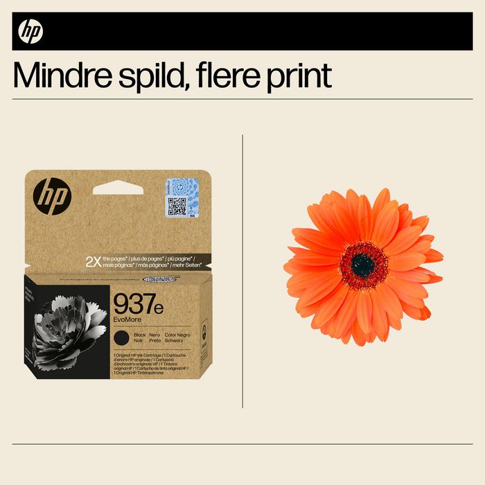 HP 937e Cartouche d'encre authentique Noir EvoMore - Recyclable, haute capacité pour imprimantes OfficeJet Pro série 9000