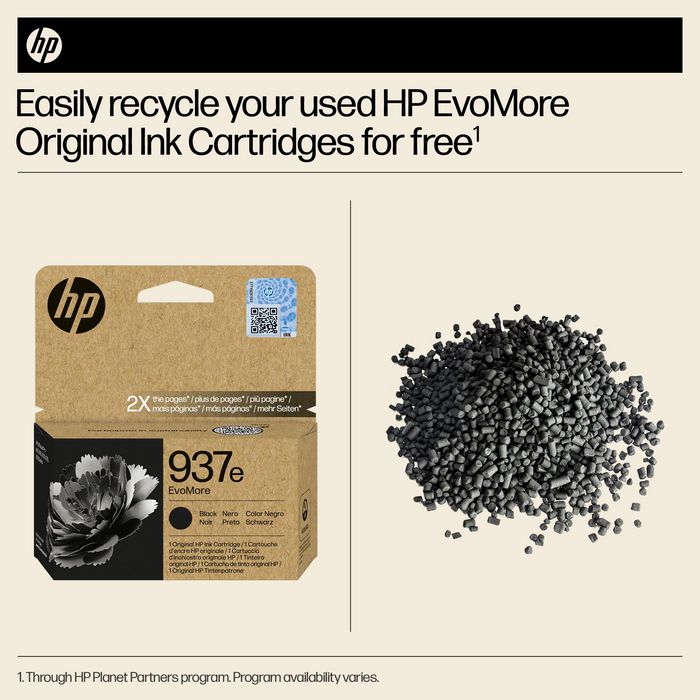 HP 937e Cartouche d'encre authentique Noir EvoMore - Recyclable, haute capacité pour imprimantes OfficeJet Pro série 9000