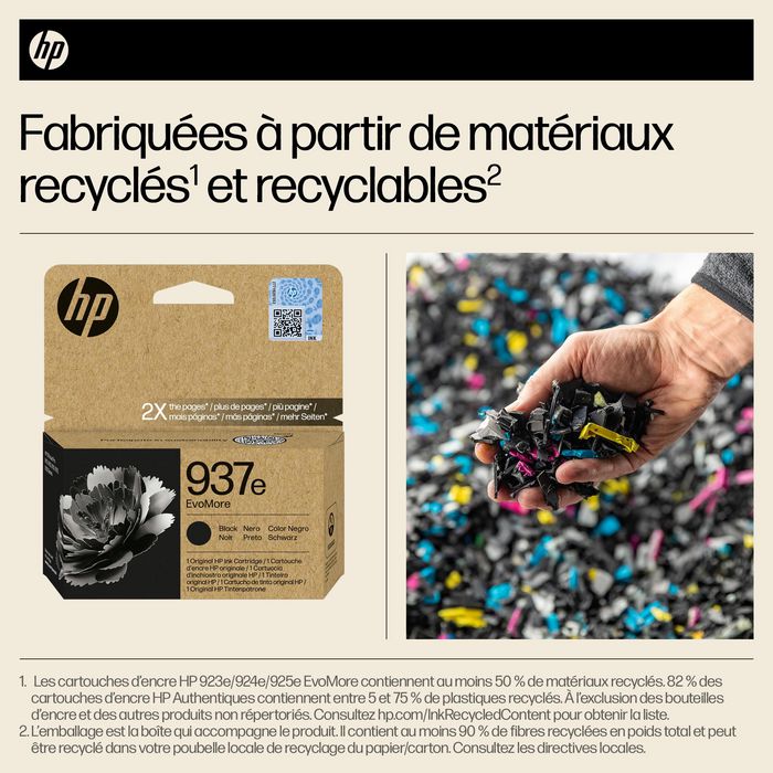 HP 937e Cartouche d'encre authentique Noir EvoMore - Recyclable, haute capacité pour imprimantes OfficeJet Pro série 9000