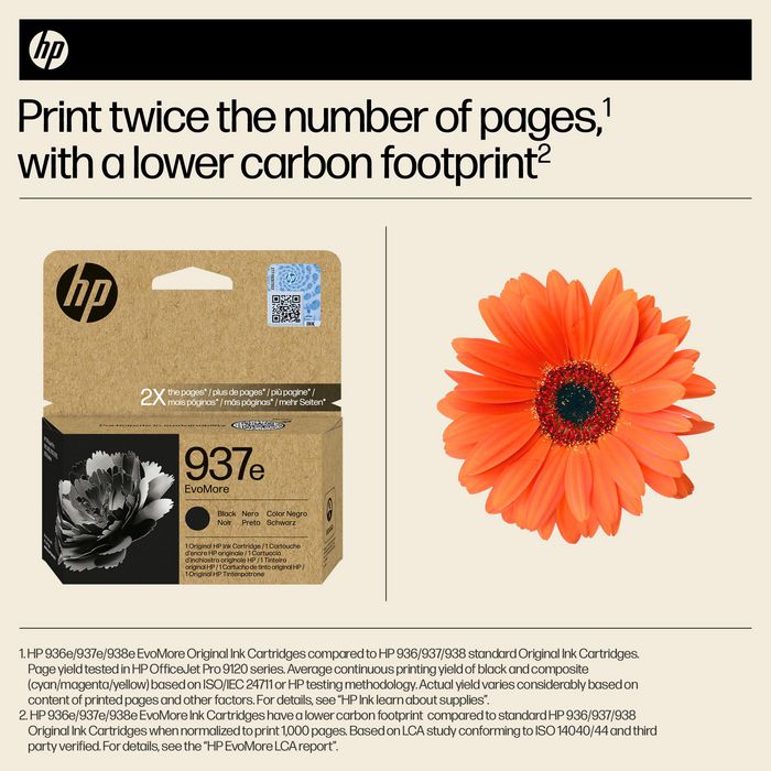 HP 937e Cartouche d'encre authentique Noir EvoMore - Recyclable, haute capacité pour imprimantes OfficeJet Pro série 9000