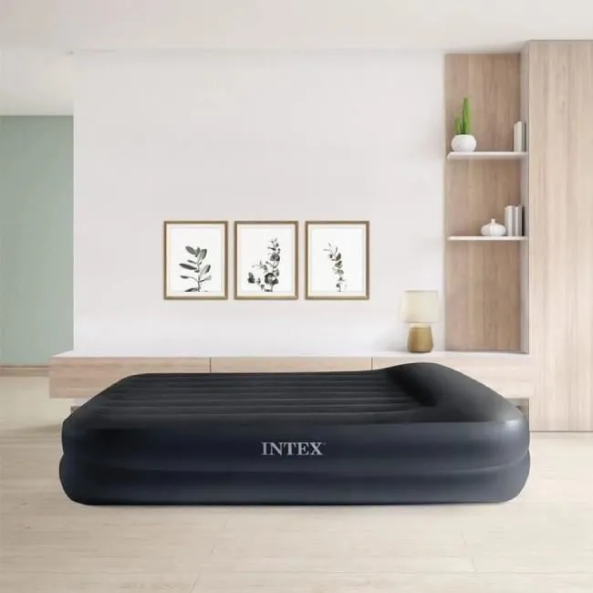 Intex - Matelas gonflable 2 personnes 150 x 200 x 42 cm, confort Dura-Beam Plus, housse floquée, pompe interne intégrée, intérieur