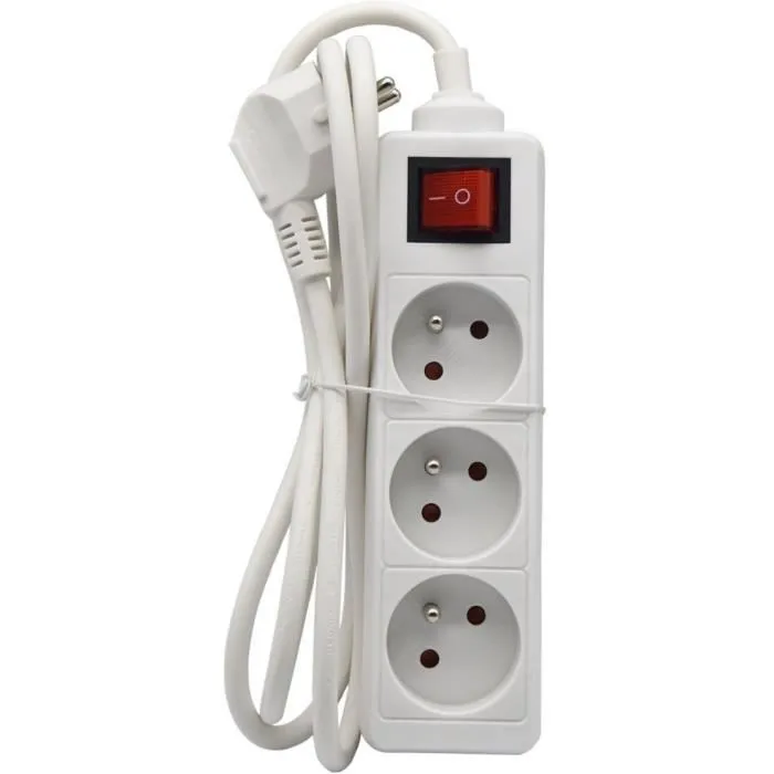 Bloc ménager 3 prises 2P+T GAO avec interrupteur, câble 1 m, protection enfants, conforme NF