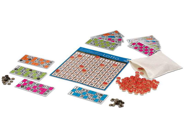 Cayro Loto-Tombola 48 Cartons en Bois - Jeu de Société en 6 Langues (Espagnol, Anglais, Français, Italien, Portugais, Allemand)