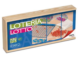 Cayro Loto-Tombola 48 Cartons en Bois - Jeu de Société en 6 Langues (Espagnol, Anglais, Français, Italien, Portugais, Allemand)