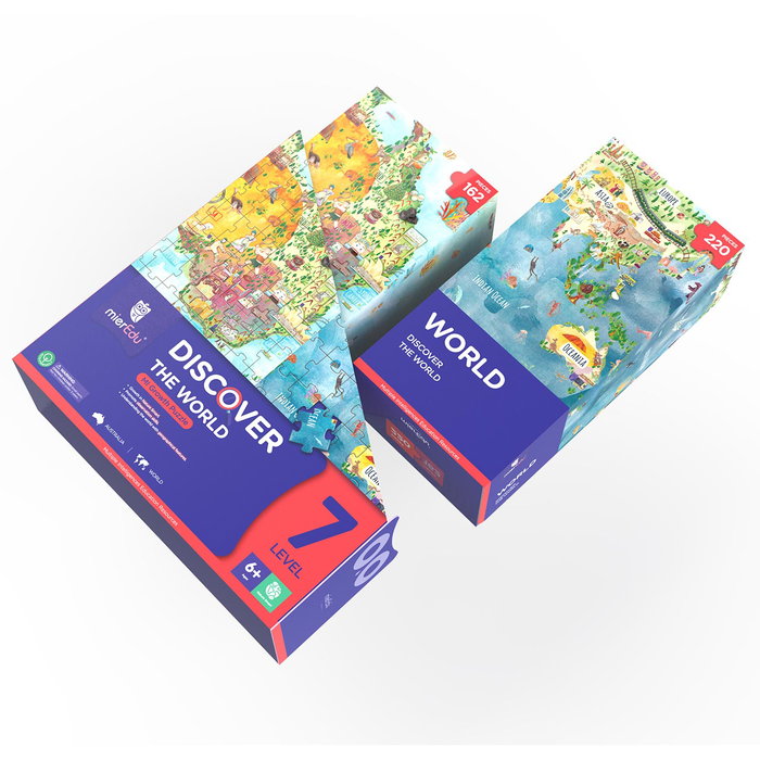 Mieredu Puzzle Évolutif 'Découvrons Le Monde' 382 Pièces - Anglais/Espagnol - Puzzle Educatif Enfant +6 Ans