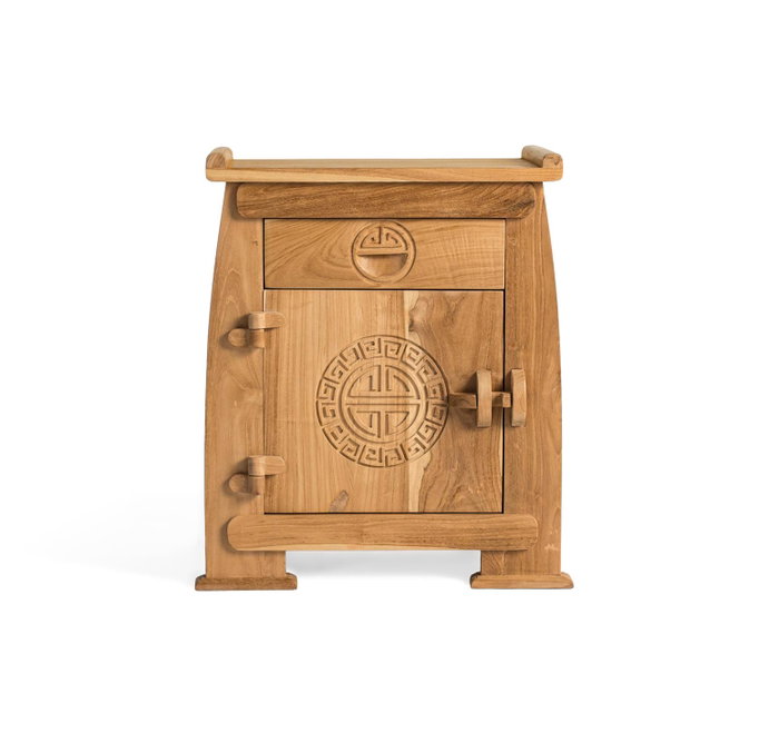 Table de Chevet en Bois Massif de Teca 60 cm de Haut avec 1 Tiroir et 1 Porte - Design Oriental Artisanal - GINER Y COLOMER Table de Chevet en Bois Massif de Teca 60 cm de Haut avec 1 Tiroir et 1 Porte - Design Oriental Artisanal - GINER Y COLOMER