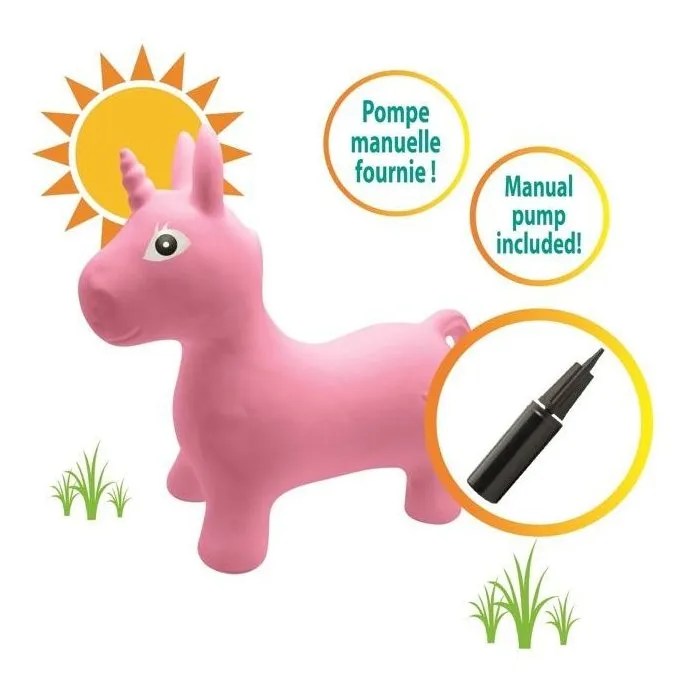 Lexibook - Licorne Sauteuse Gonflable en Peluche avec Housse Amovible - Jouet Gonflable Enfant 3 Ans+ (50 x 45 cm, Pompe Incluse)