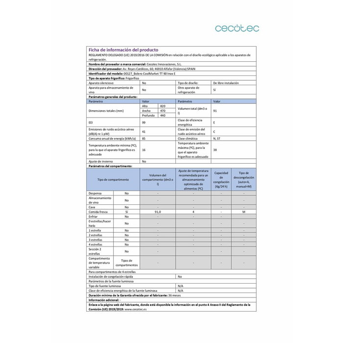 Cecotec Bolero CoolMarket TT 90 Mini réfrigérateur 90 L