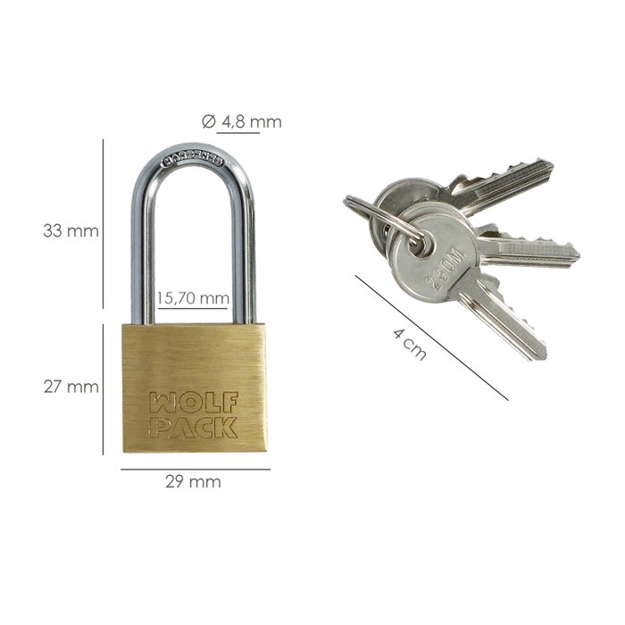 WOLFPACK LINEA PROFESIONAL Cadenas laiton anse longue 30 mm clés identiques n°2