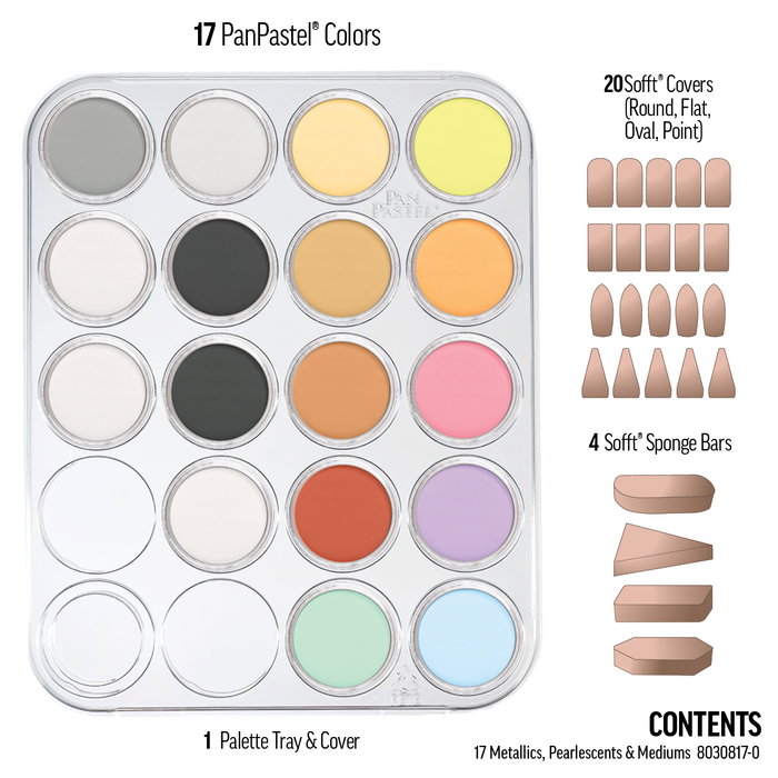 Panpastel Kit 17 - Métalliques, perlés, moyens et 4 couleurs pâles avec outils Sofft