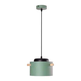 Lampadaire Suspendu Averie - Design Moderne, Abat-Jour en Métal avec Décor Bois - Disponible en Blanc, Vert Olive, Saumon et Turquoise [SKD-P1013-W]