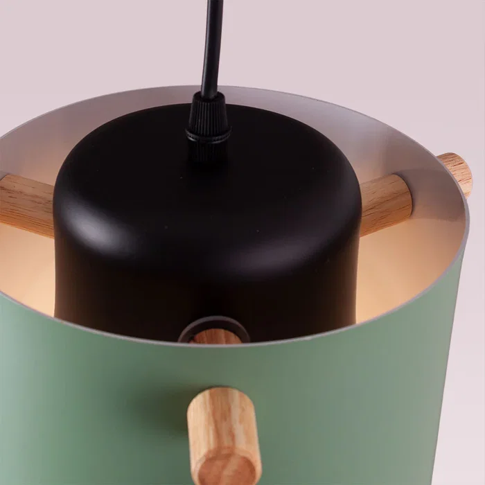 Lampadaire Suspendu Averie - Design Moderne, Abat-Jour en Métal avec Décor Bois - Disponible en Blanc, Vert Olive, Saumon et Turquoise [SKD-P1013-W]