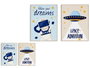 Giftdecor Tableau Enfant Espace 60x80 cm Couleurs Assorties Cadre DM (Set de 2)