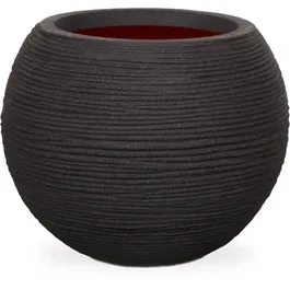 Capi Europe Pot de fleurs rond Nature Rib - Plastique recyclé texture côtelée - Noir - 40 x 32 cm (28 L) - Pour intérieur et extérieur