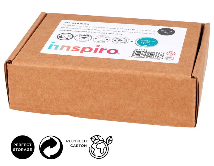 Innspiro Kit 4 Tampons Bois Naissance et Bienvenue Bébé avec Encre Bleu Océan Innspiro Kit 4 Tampons Bois Naissance et Bienvenue Bébé avec Encre Bleu Océan