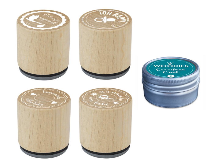 Innspiro Kit 4 Tampons Bois Naissance et Bienvenue Bébé avec Encre Bleu Océan Innspiro Kit 4 Tampons Bois Naissance et Bienvenue Bébé avec Encre Bleu Océan