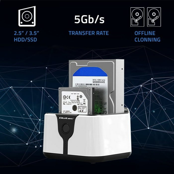 QOLTEC Station d'accueil USB 3.0 pour HDD et SSD, noir QOLTEC Station d'accueil USB 3.0 pour HDD et SSD, noir