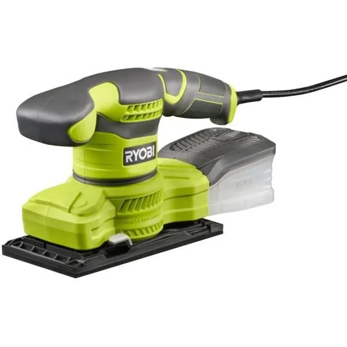 Ryobi Ponceuse vibrante 1/3 de feuille 200 W avec système d'aspiration, collecteur plastique et 3 abrasifs inclus Ryobi Ponceuse vibrante 1/3 de feuille 200 W avec système d'aspiration, collecteur plastique et 3 abrasifs inclus