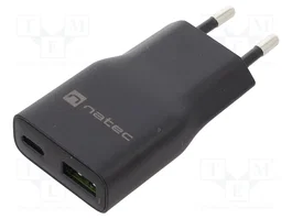 NATEC Chargeur USB Ribera Noir avec Technologie GaN