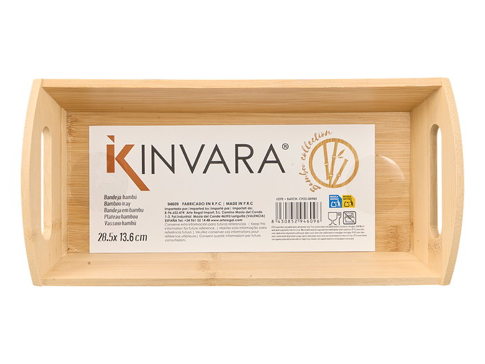 Kinvara Bandeja en Bambou avec Anses 28x6x13 cm Couleur Naturelle (Set de 18)