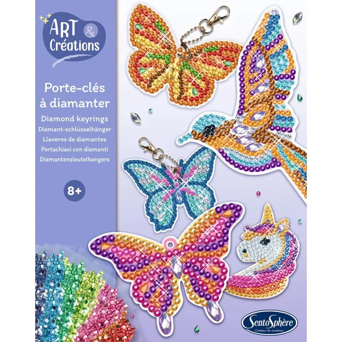 Sentosphere - Kit Créatif Porte-Clés Diamant Painting - 5 Supports avec Strass Multicolores et Attaches - Art & Créations - À partir de 8 ans