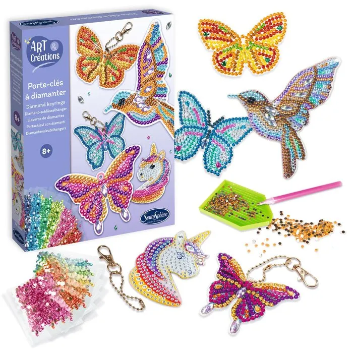 Sentosphere - Kit Créatif Porte-Clés Diamant Painting - 5 Supports avec Strass Multicolores et Attaches - Art & Créations - À partir de 8 ans
