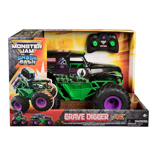 Spin Master Monster Jam Grave Digger - Camion monstre radiocommandé destructeur Smash and Bash (environ 25x38x25 cm) - Fonctionne avec 2 piles AAA