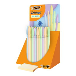 Bic Cristal Pastel Lot de 40 stylos avec présentoir, encre bleue et tons pastels