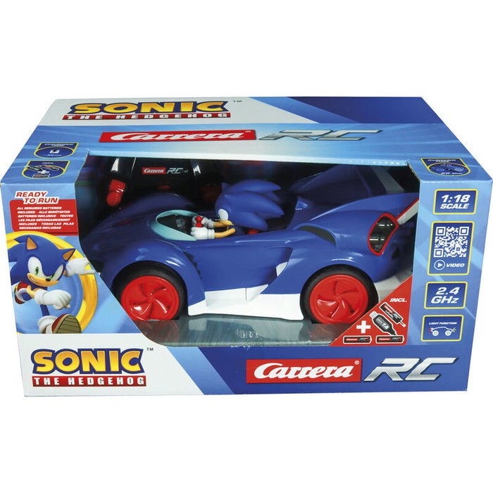 CARRERA - Voiture radio commandée Team Sonic à l'échelle 1:18 avec feux LED - Longueur 27 cm - Véhicule RC - Âge recommandé : 6 ans et plus