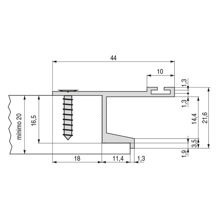 HERRAJES ALK Calas 44Mm 2,60 Profil Tirador Aluminium Effet Inox (Set de 2)