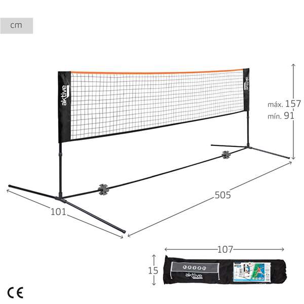 Color Baby - Filet portable réglable 5 m pour volley-ball et badminton - Filet sportif pour extérieur et intérieur en acier et tissu PE