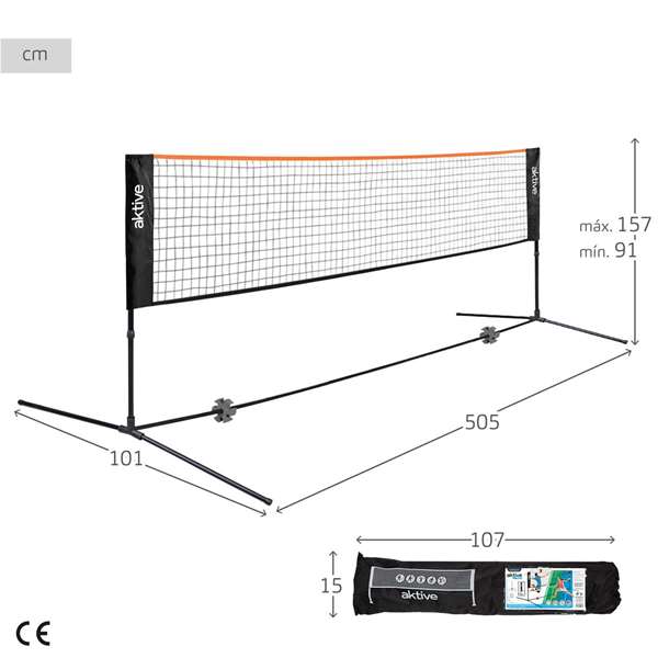 Color Baby - Filet portable réglable 5 m pour volley-ball et badminton - Filet sportif pour extérieur et intérieur en acier et tissu PE
